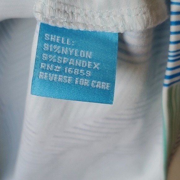 J. MCLAUGHLIN BLUE AQUA WHITE STRETCH CATALINA CLOTH KNIT TOP LARGE GEOMETRIC - Picture 4 of 6